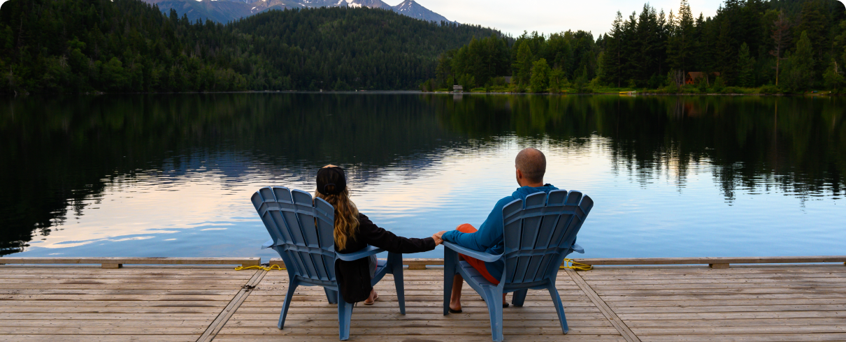 Peaceful lakeside moment with mountains